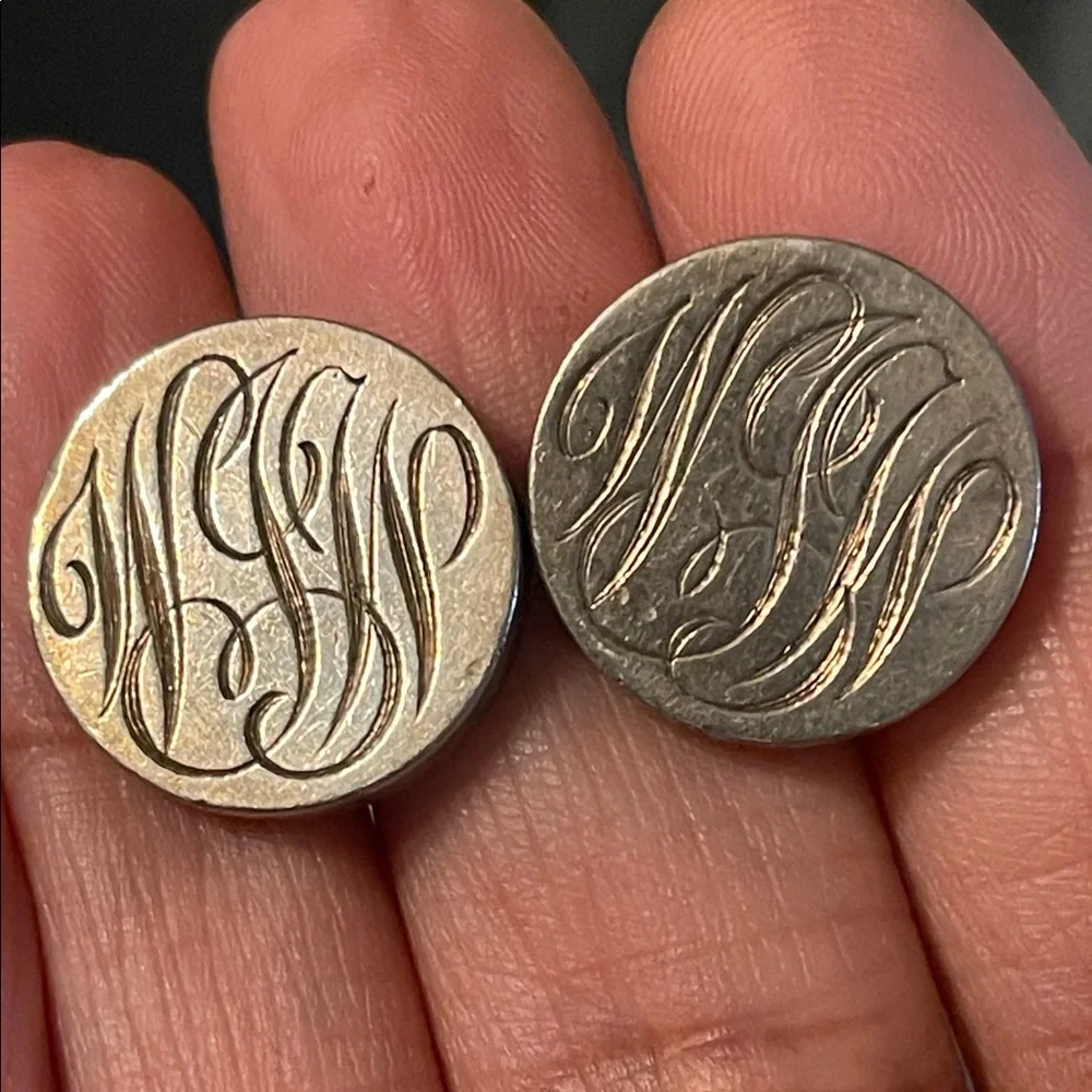 Allan Adler Sterling Silver Engraved Round Silver Monogram Cufflinks for Men